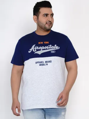 Aeropostale - Men Blue & White Plus Size Pure Cotton Print T-shirts