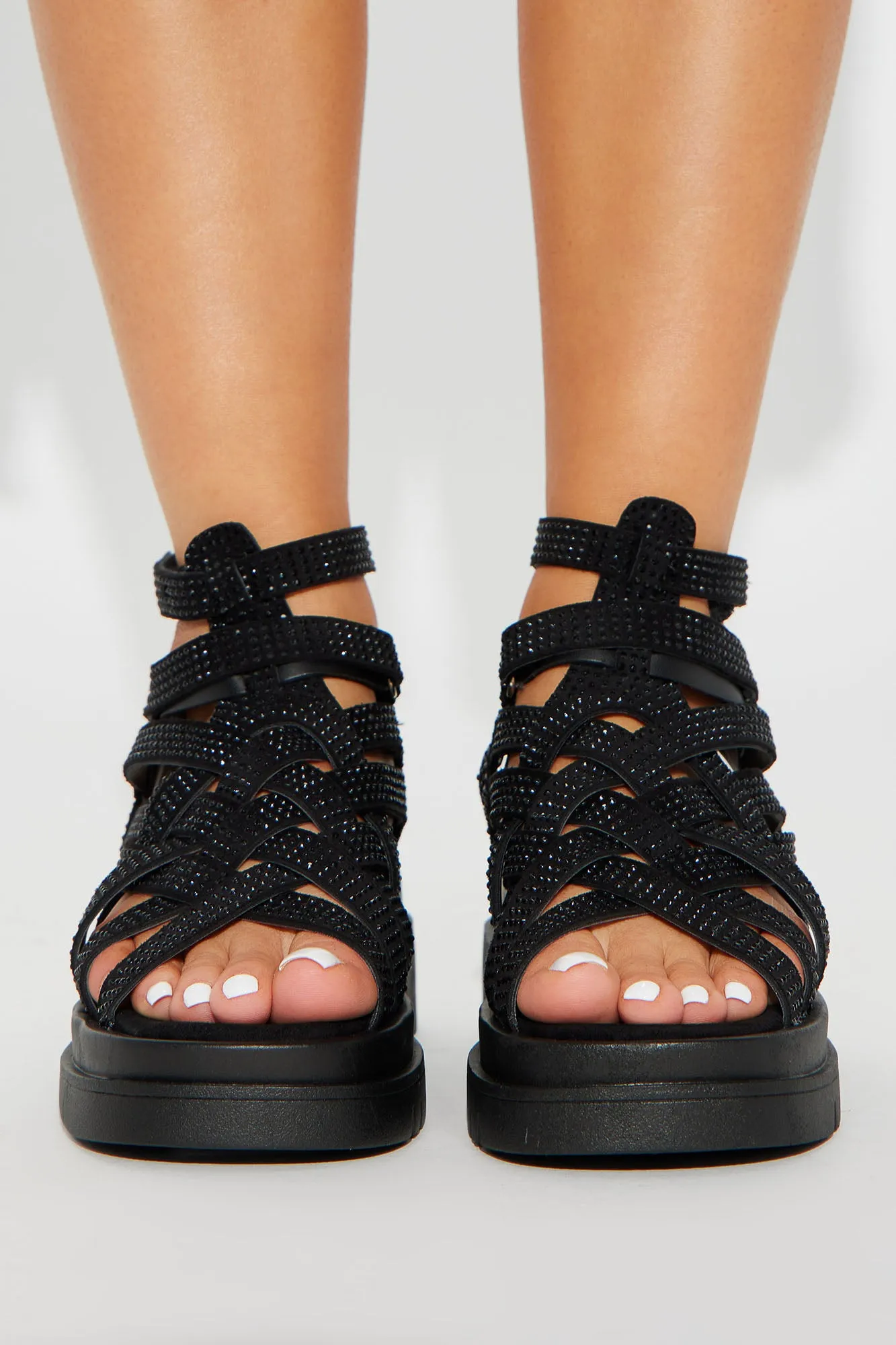 Amara Embellished Ankle Gladiators - Black