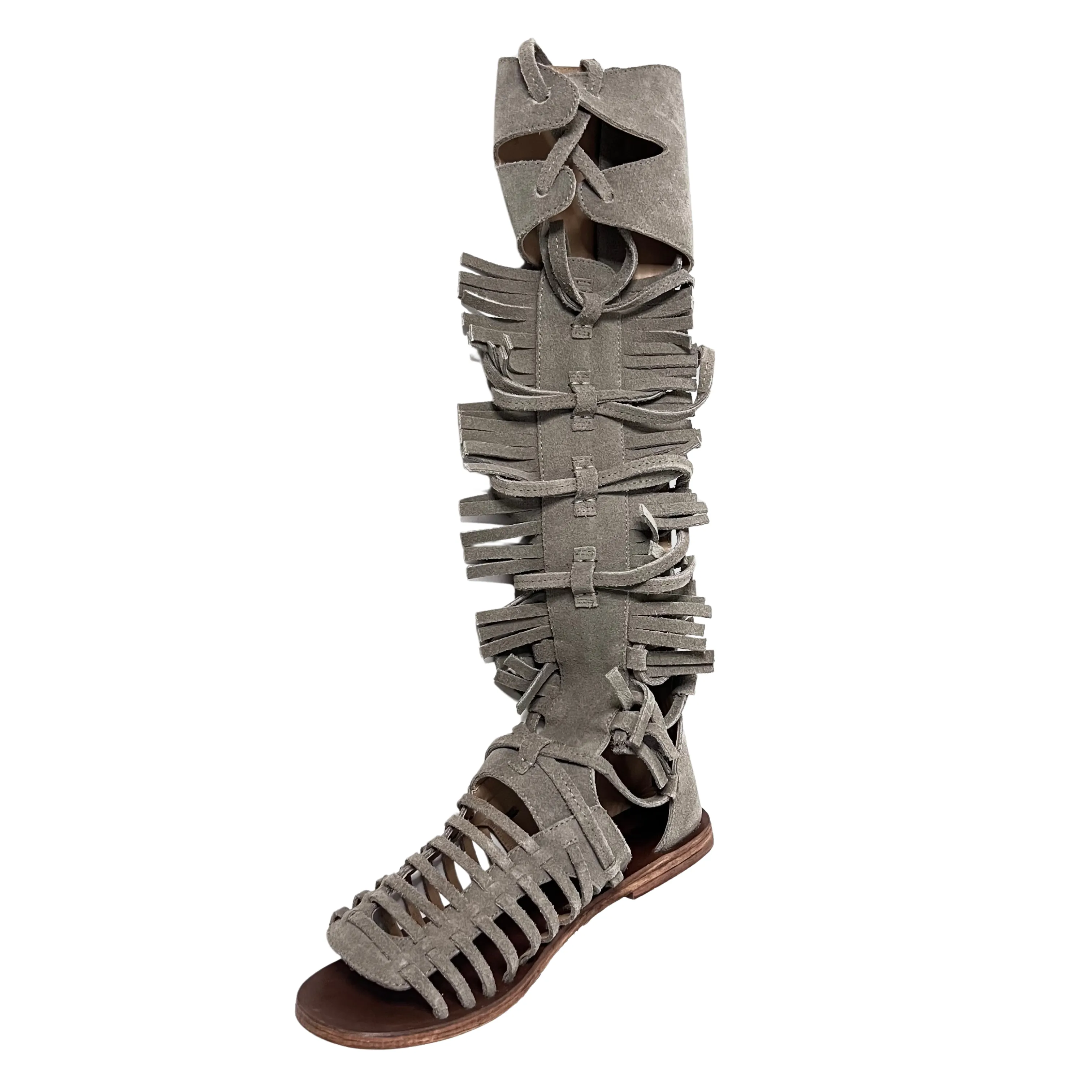 Amira Knee High Gladiator Sandals in Khaki