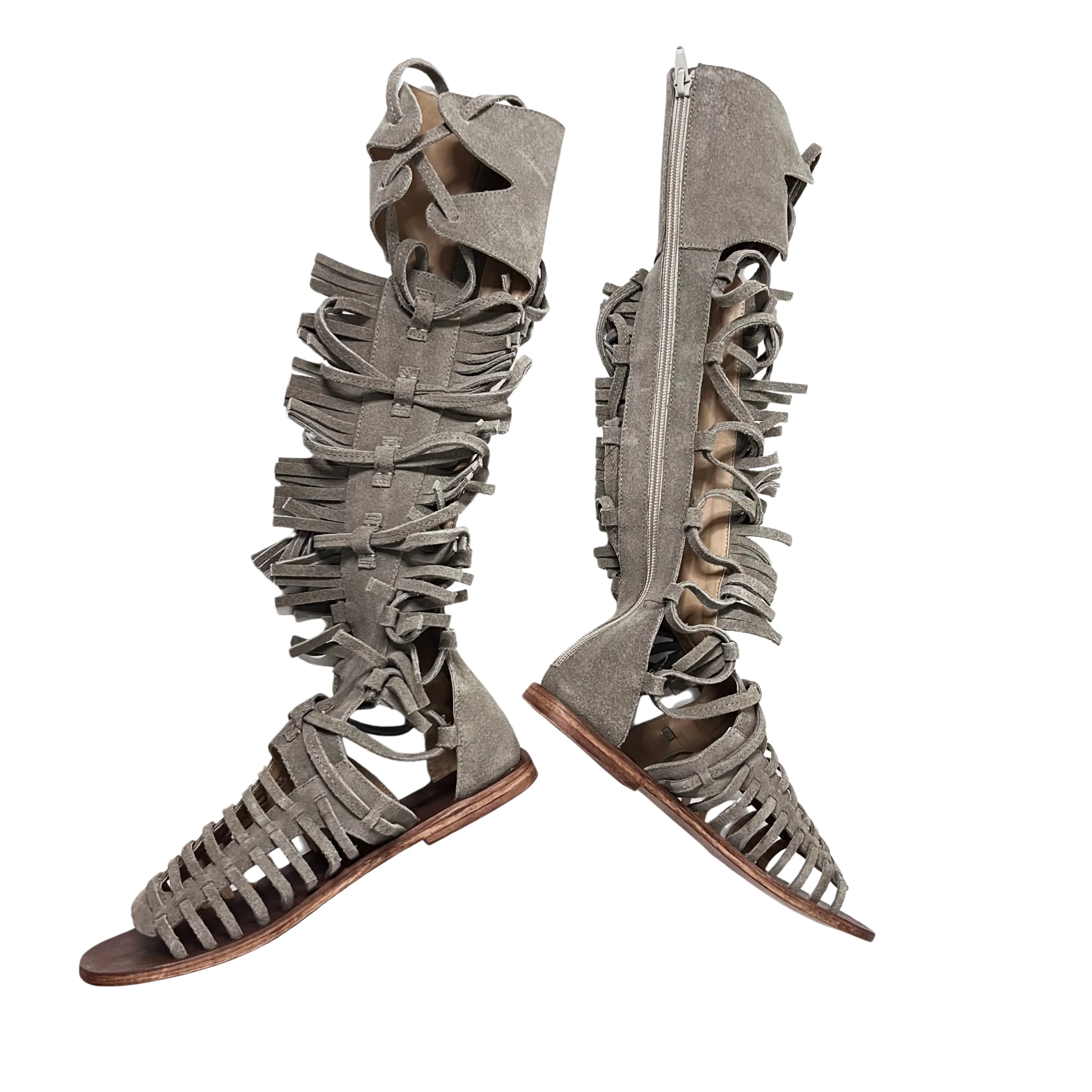 Amira Knee High Gladiator Sandals in Khaki