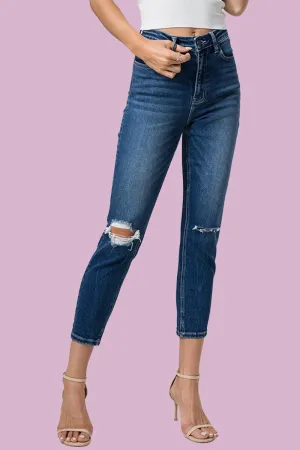 BAYEAS Full Size High Waist Distressed Washed Cropped Mom Jeans