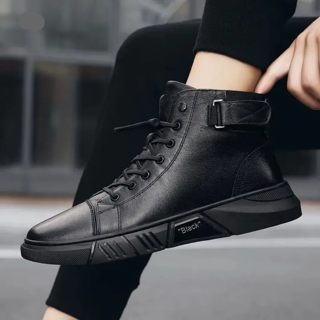 Black Volcan Martini Leather Platform Boots