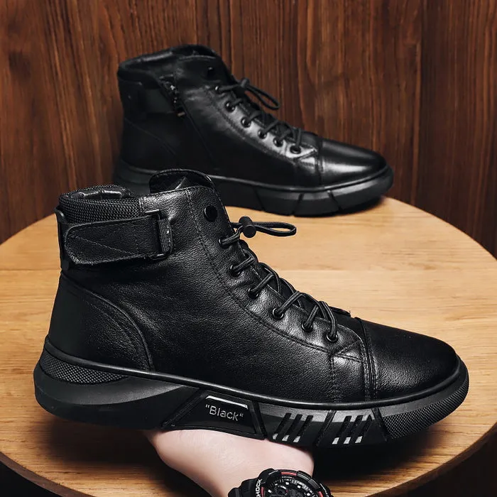 Black Volcan Martini Leather Platform Boots