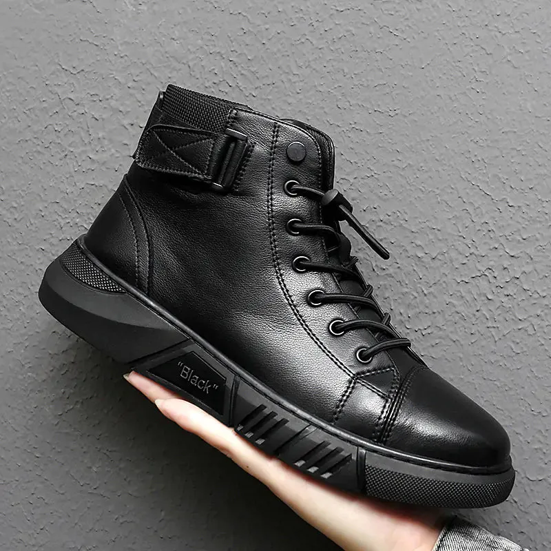 Black Volcan Martini Leather Platform Boots