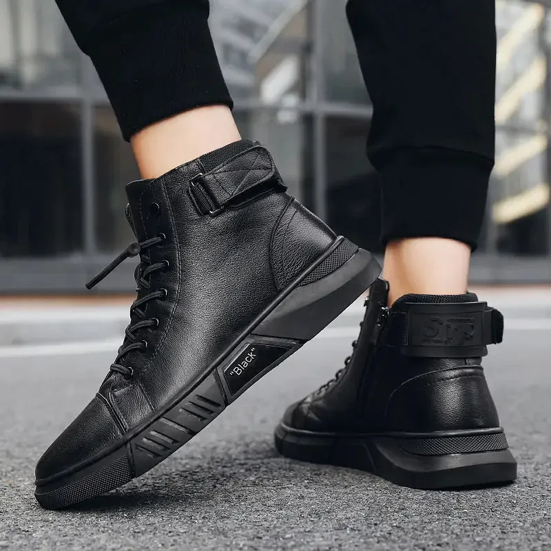 Black Volcan Martini Leather Platform Boots