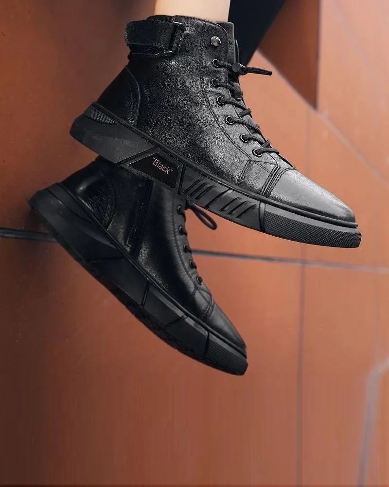 Black Volcan Martini Leather Platform Boots