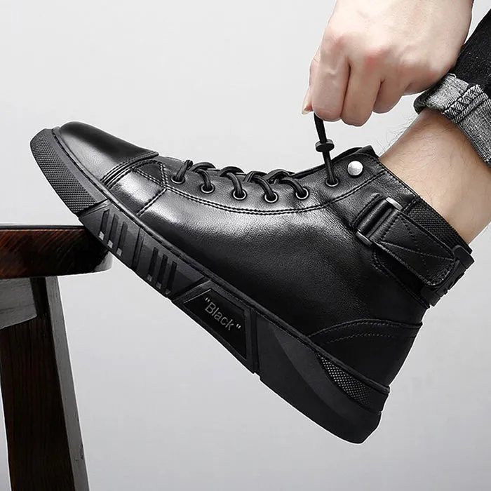 Black Volcan Martini Leather Platform Boots