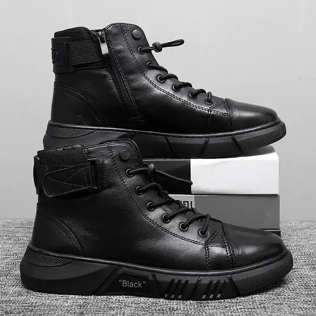 Black Volcan Martini Leather Platform Boots