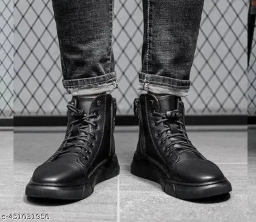 Black Volcan Martini Leather Platform Boots