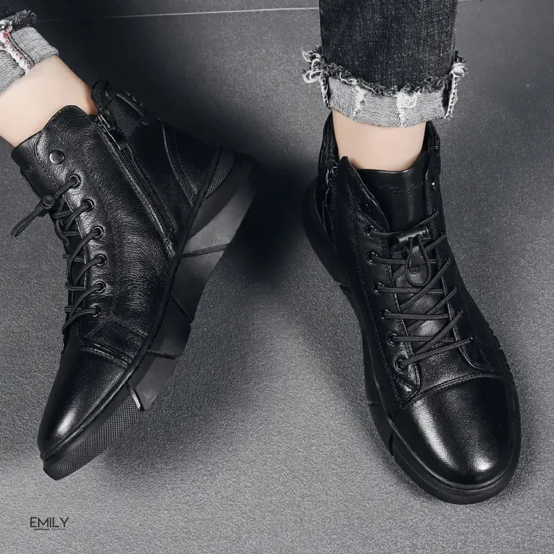 Black Volcan Martini Leather Platform Boots