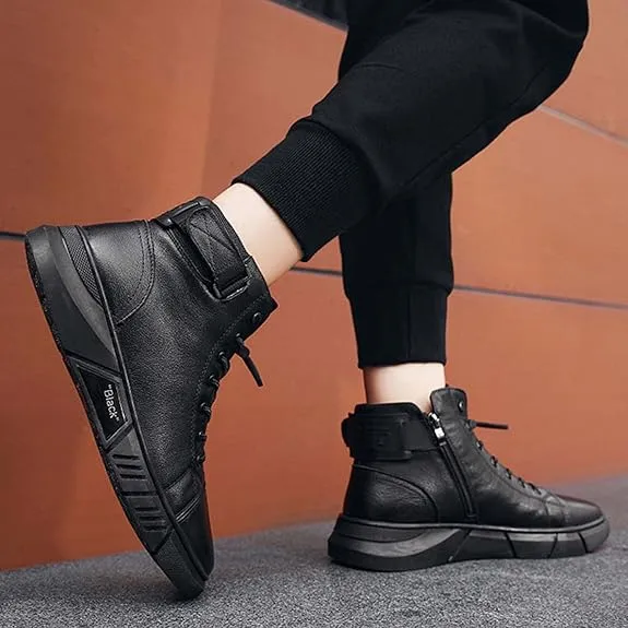 Black Volcan Martini Leather Platform Boots