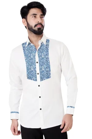 Blue Light Patchwork Mid-Torso Cotton Shirt