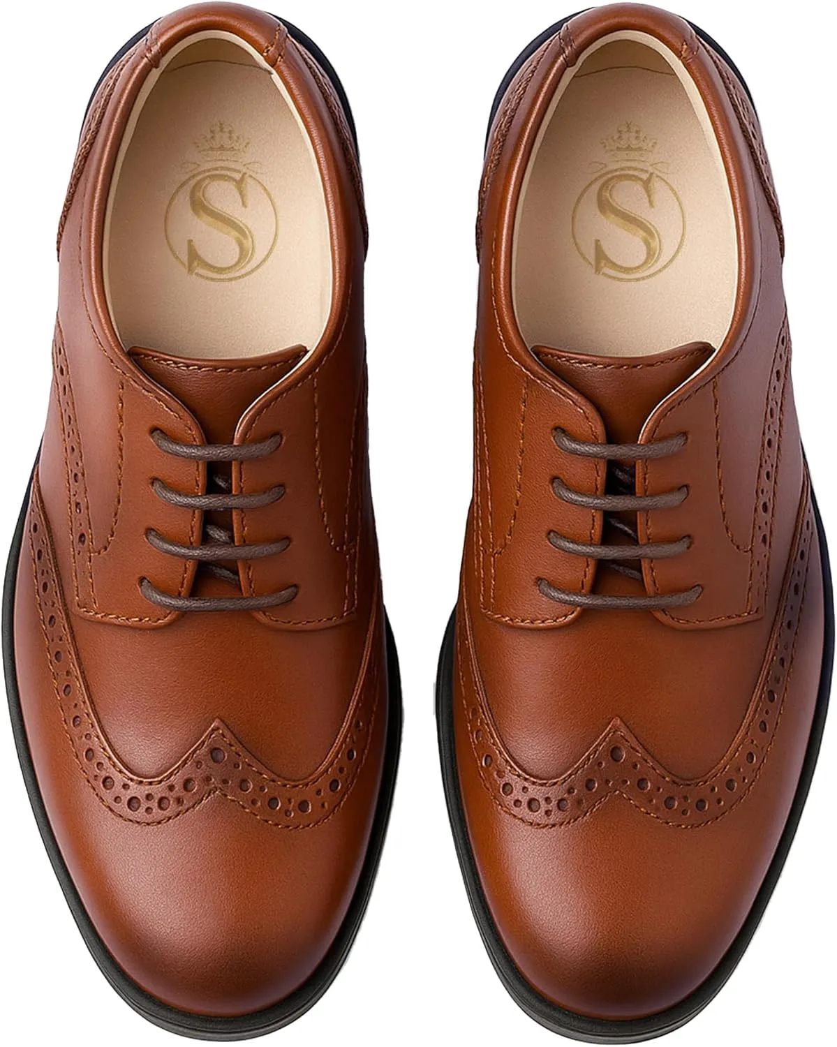 Boys Patent Derby Dress Shoes, Wingtip Brogue Lace-Up Wedding Prom Formal Footwear