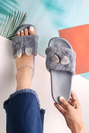 Brauch Women's Grey Fur Bunny Slides