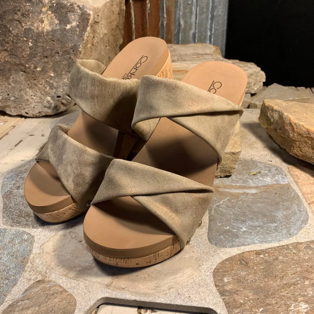 Bronze Metallic Stranded Wedge/Sandal