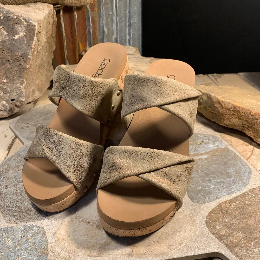 Bronze Metallic Stranded Wedge/Sandal