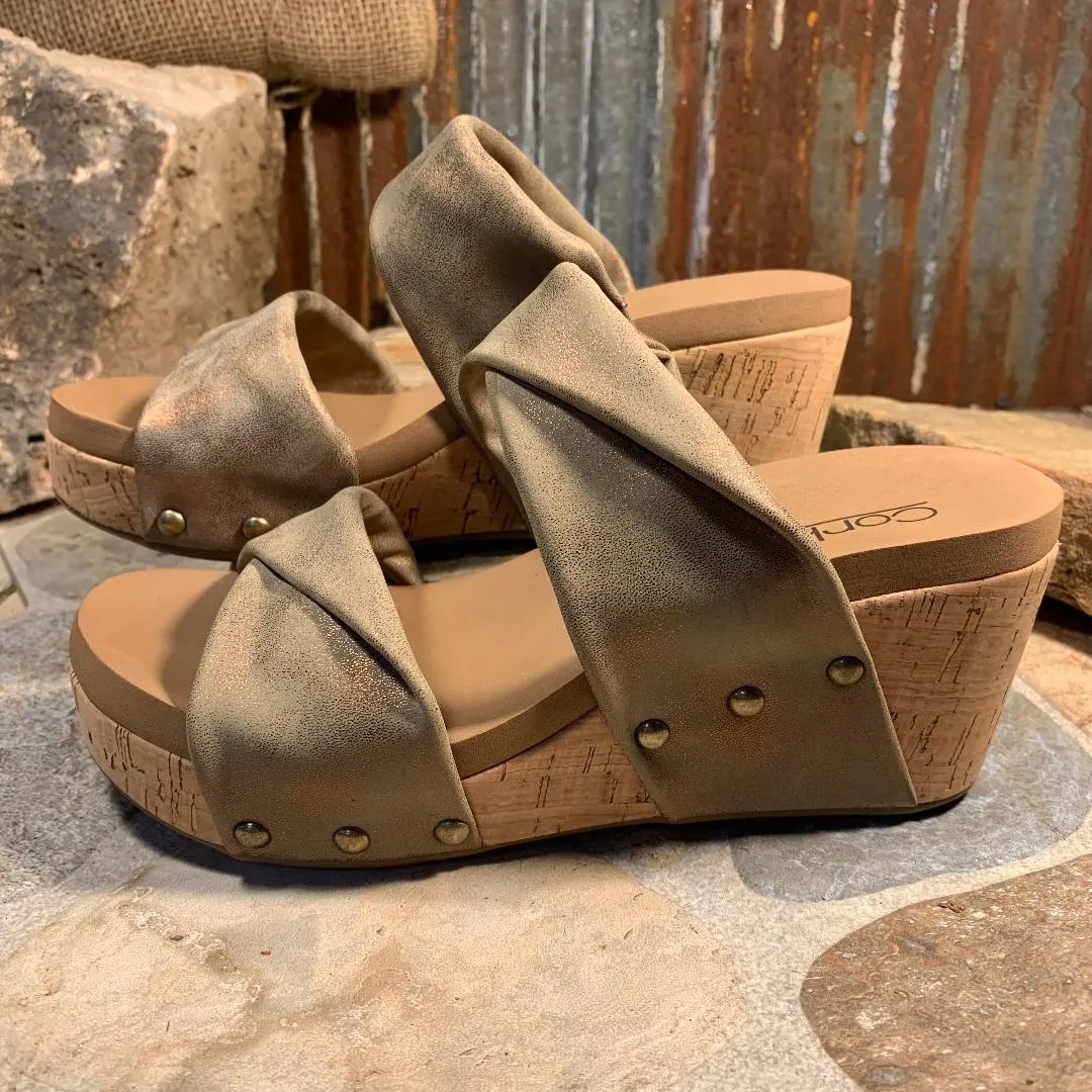 Bronze Metallic Stranded Wedge/Sandal