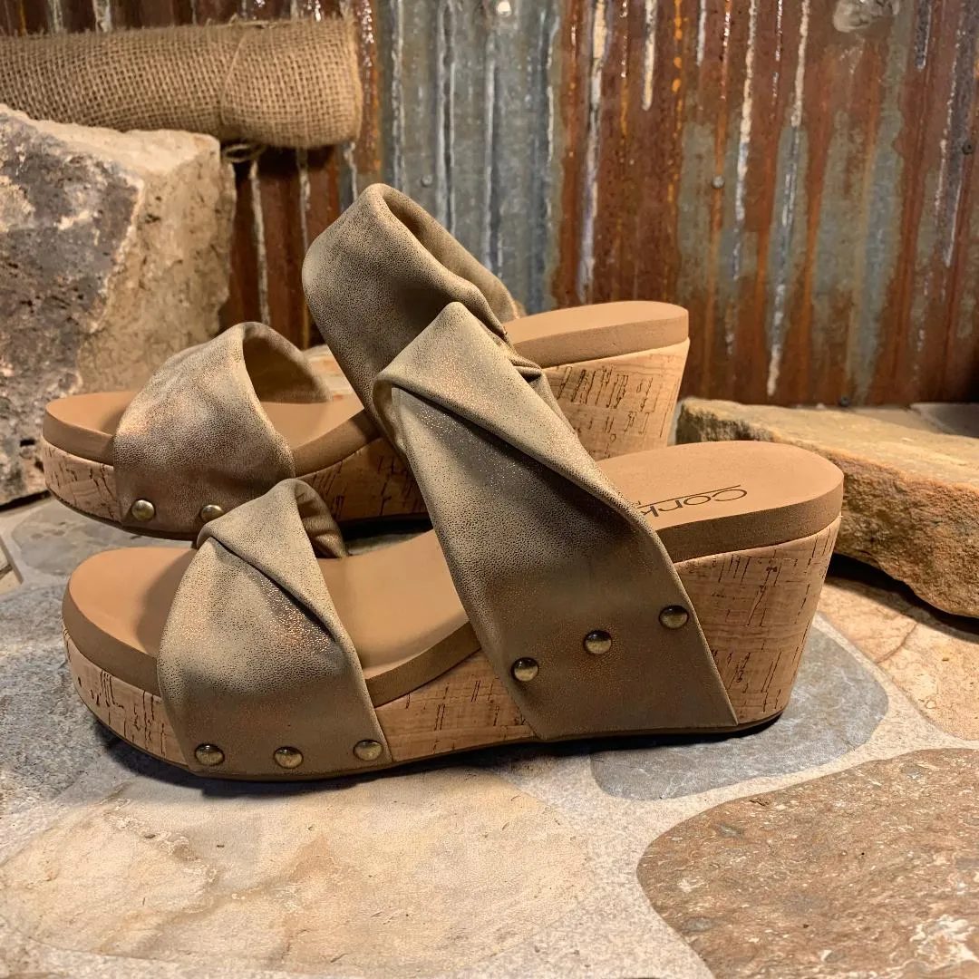 Bronze Metallic Stranded Wedge/Sandal