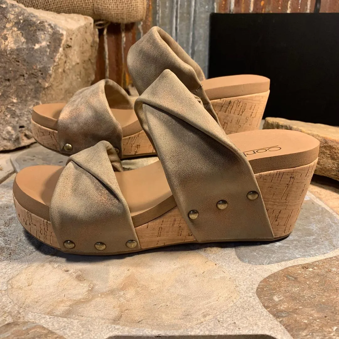 Bronze Metallic Stranded Wedge/Sandal