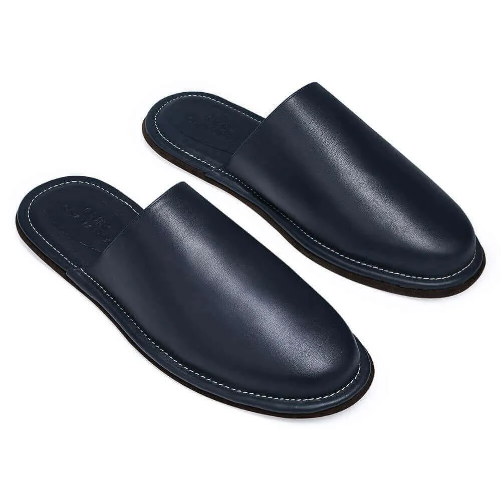 CMR CHAMARIPA Nappa Leather Slipper Indoor Mens Luxury Slipper Mens Premium Mule Travel Slippers Navy Blue
