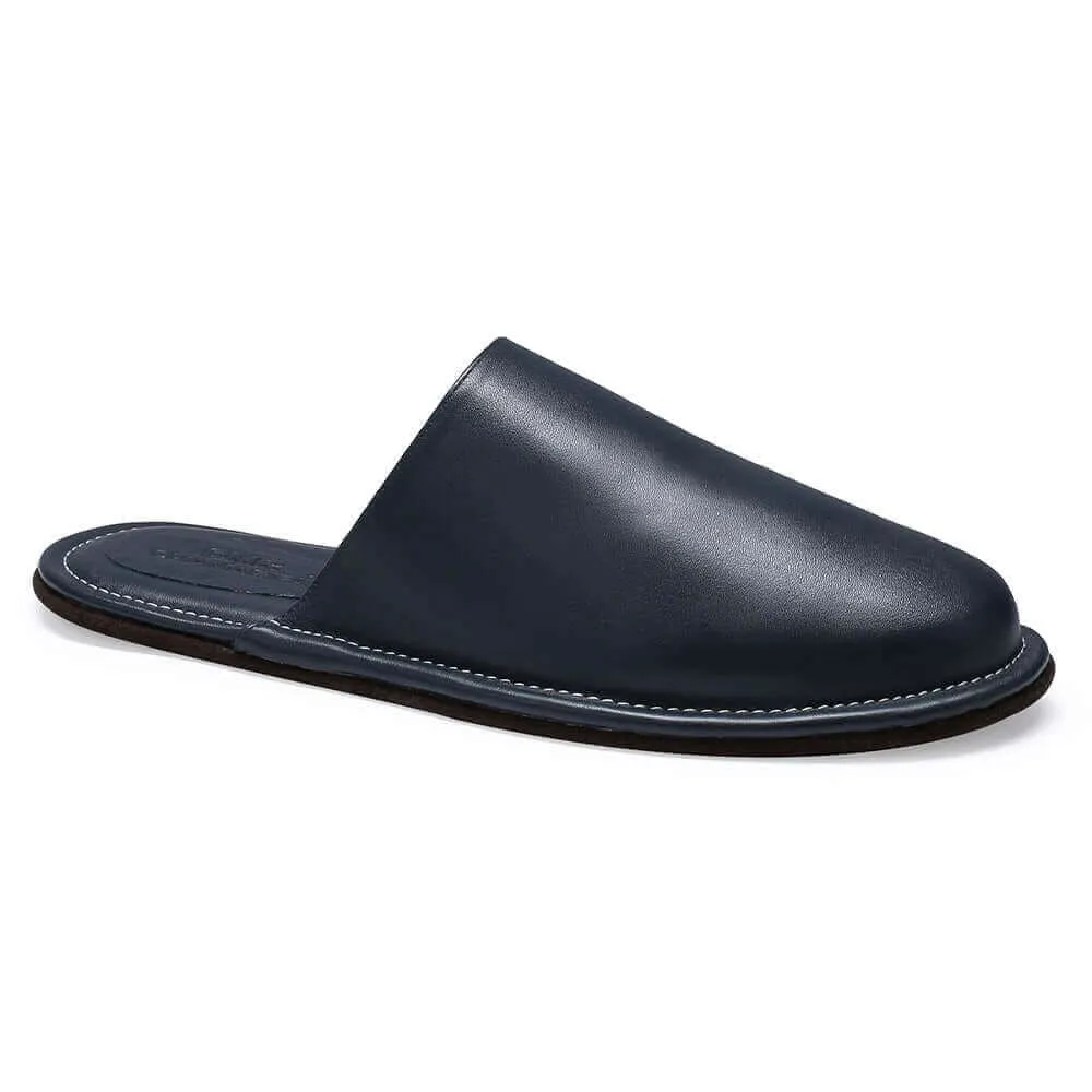 CMR CHAMARIPA Nappa Leather Slipper Indoor Mens Luxury Slipper Mens Premium Mule Travel Slippers Navy Blue