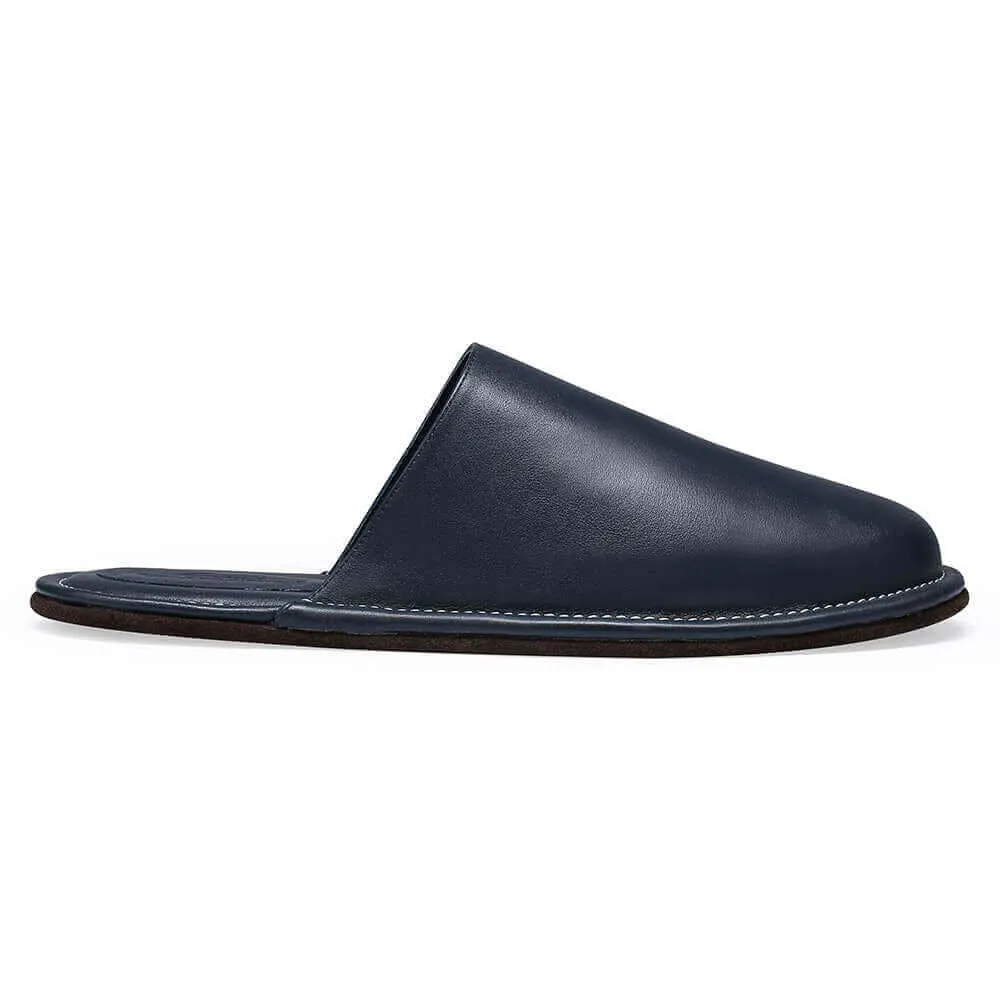 CMR CHAMARIPA Nappa Leather Slipper Indoor Mens Luxury Slipper Mens Premium Mule Travel Slippers Navy Blue