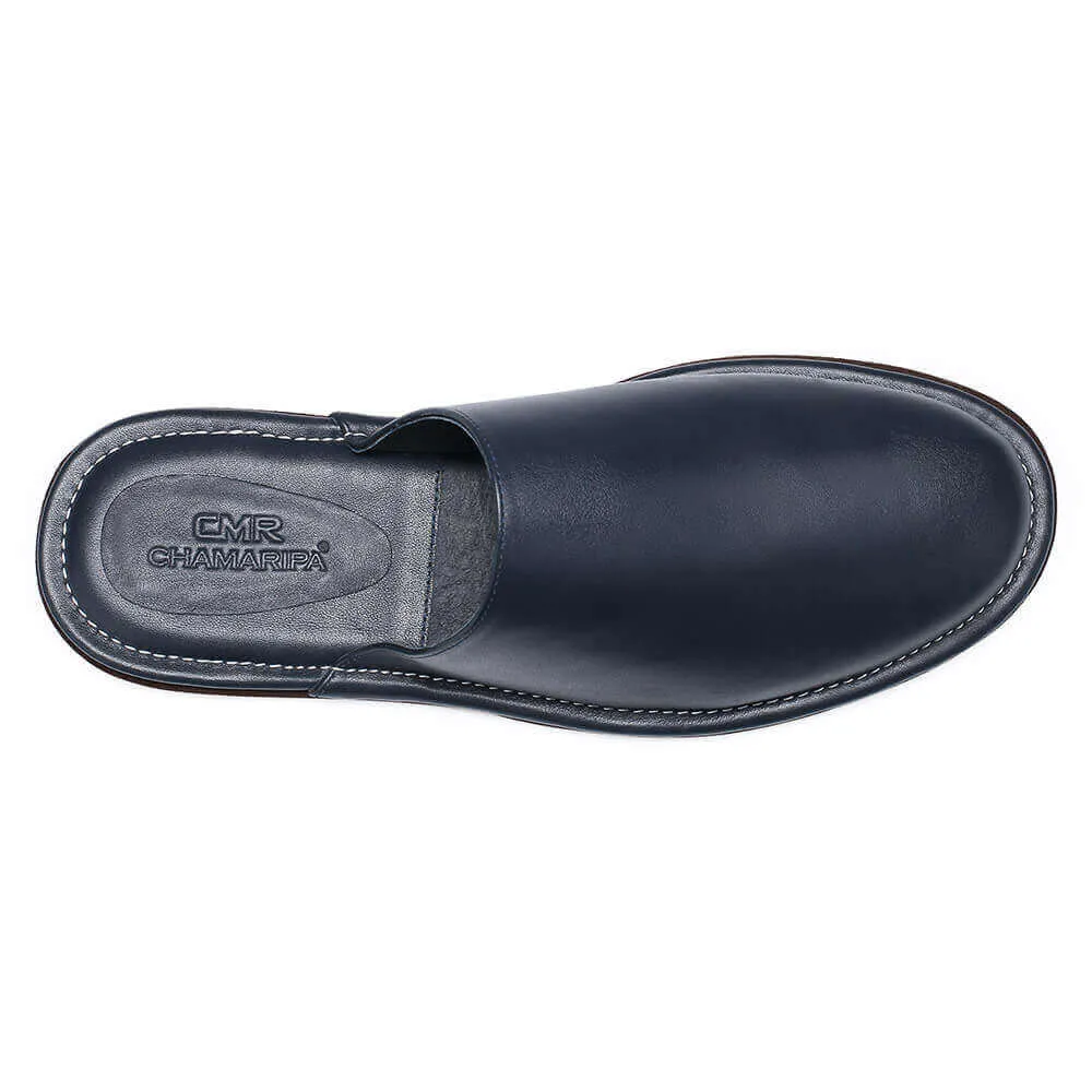CMR CHAMARIPA Nappa Leather Slipper Indoor Mens Luxury Slipper Mens Premium Mule Travel Slippers Navy Blue