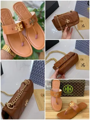 COMBO DEAL - TB CROSS BODY BAG & TB SLIPPERS - BROWN