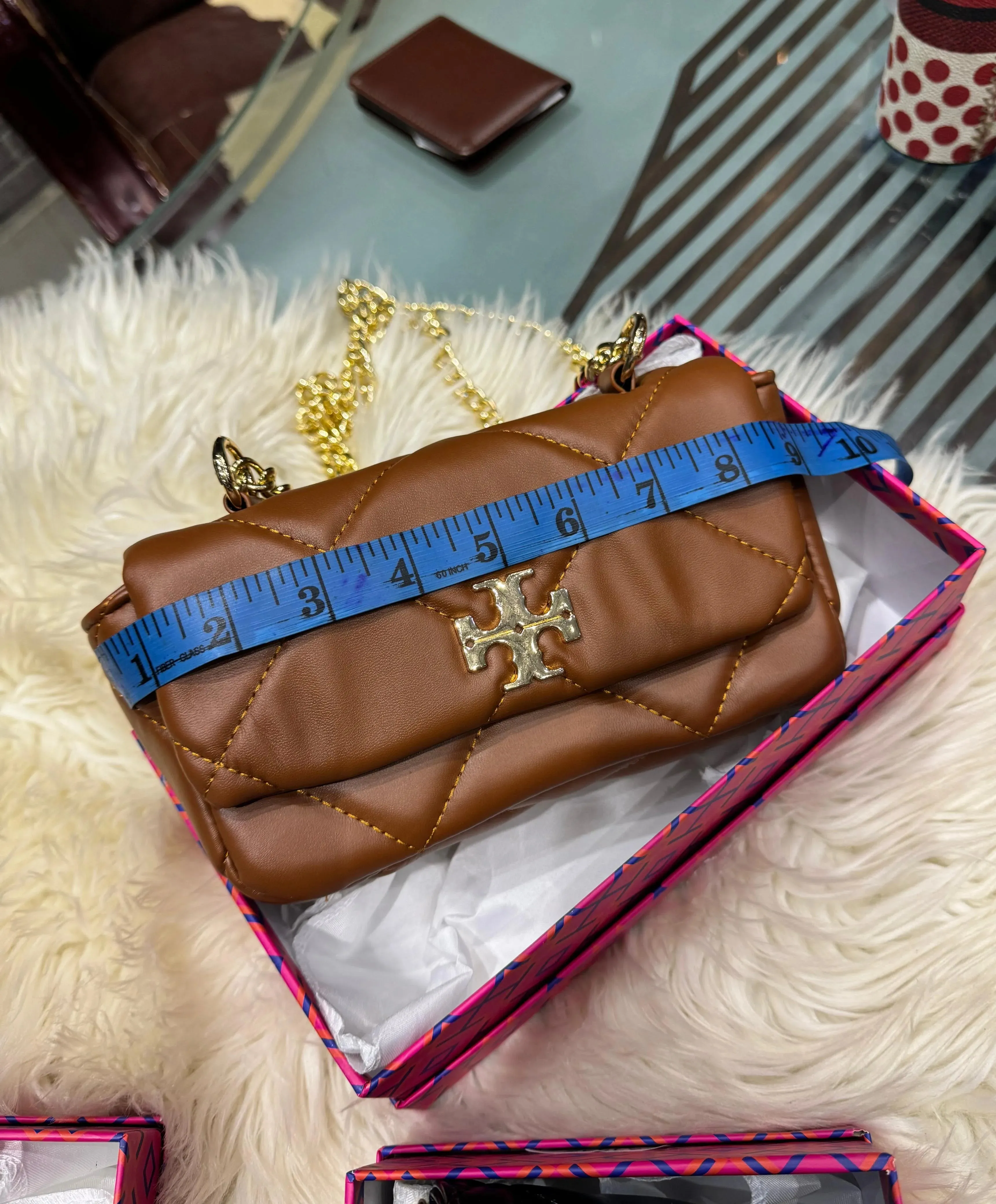 COMBO DEAL - TB CROSS BODY BAG & TB SLIPPERS - BROWN
