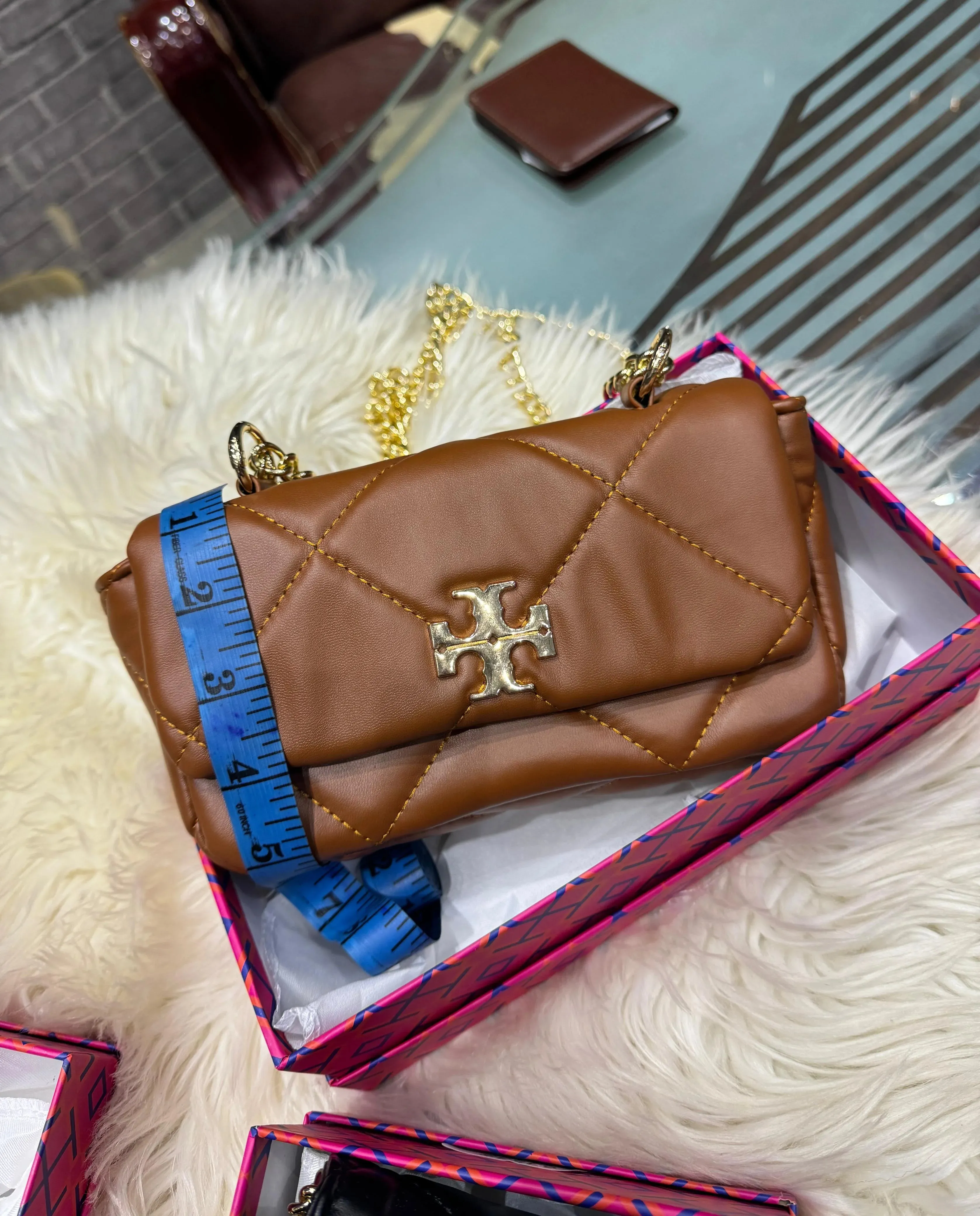 COMBO DEAL - TB CROSS BODY BAG & TB SLIPPERS - BROWN
