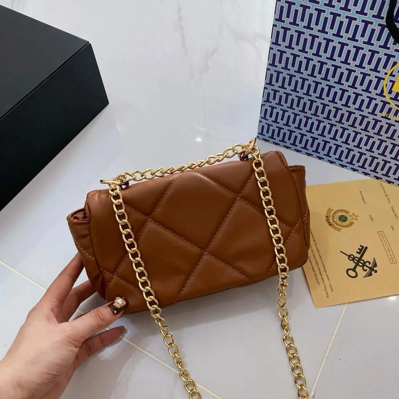 COMBO DEAL - TB CROSS BODY BAG & TB SLIPPERS - BROWN