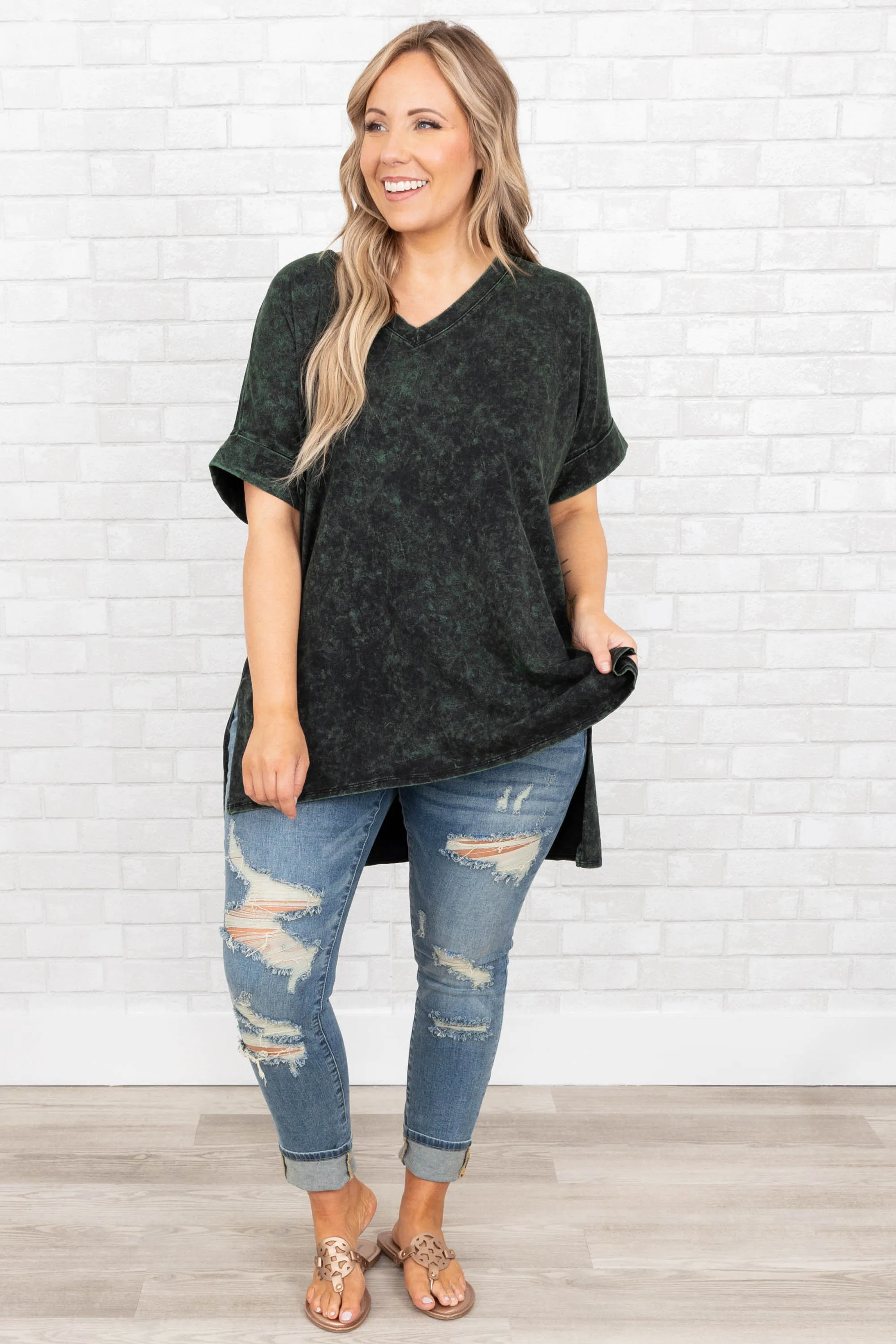 Comfy Travels Top, Neon Army Mineral Wash