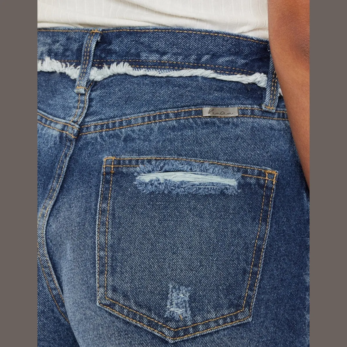 Distressed Button Fly Denim Shorts