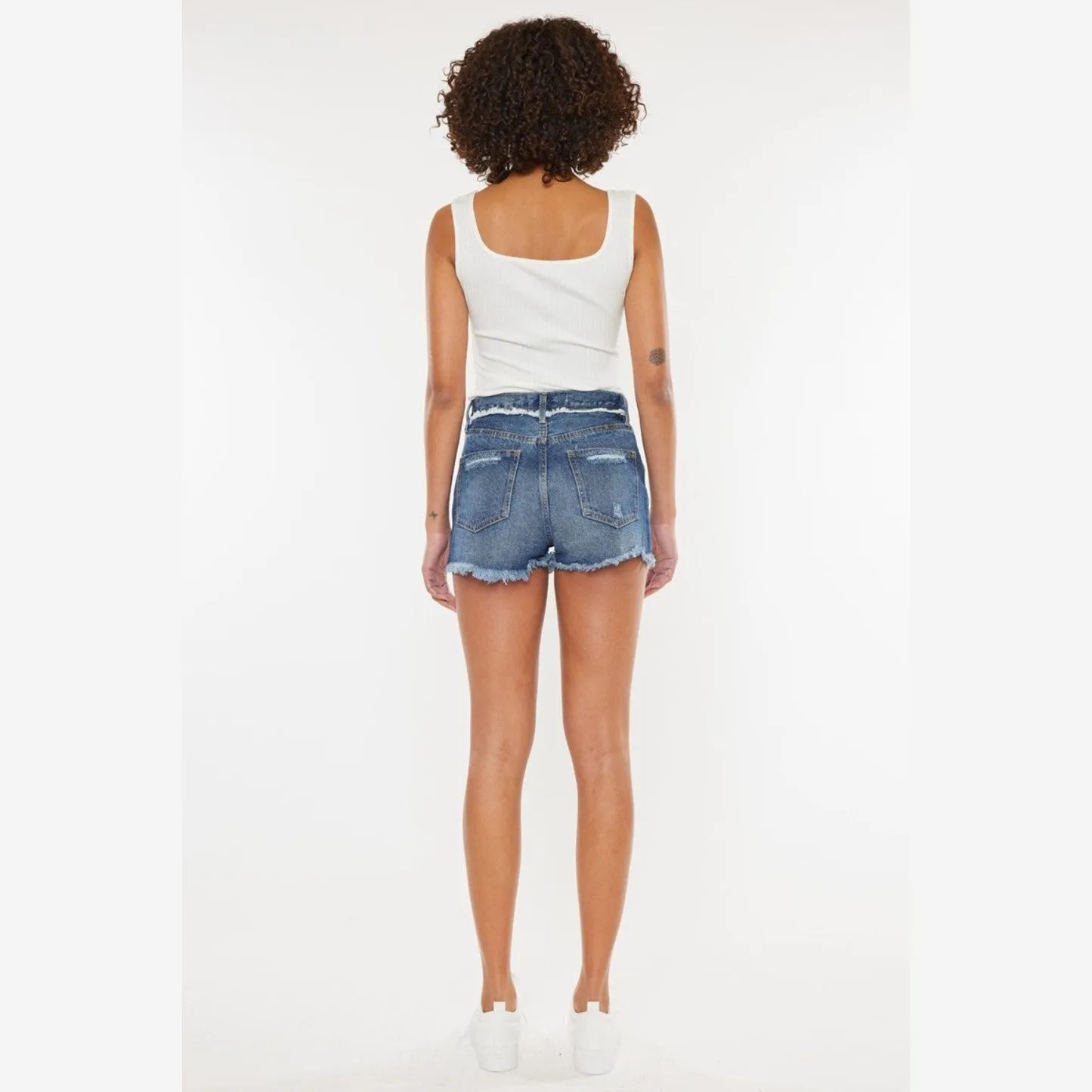 Distressed Button Fly Denim Shorts
