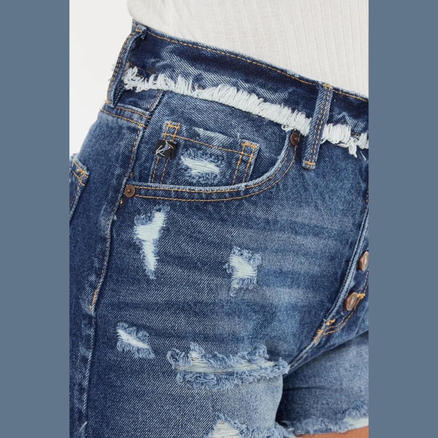 Distressed Button Fly Denim Shorts