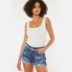 Distressed Button Fly Denim Shorts