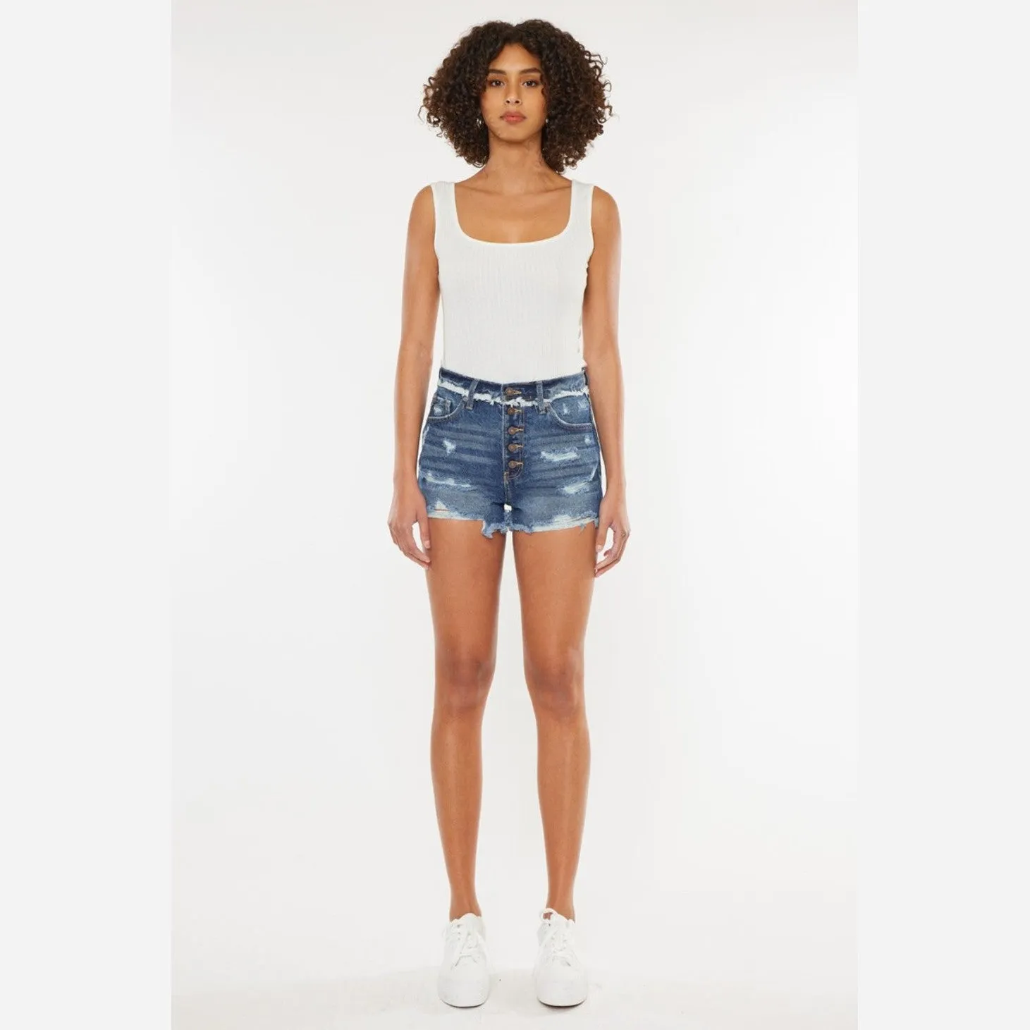 Distressed Button Fly Denim Shorts