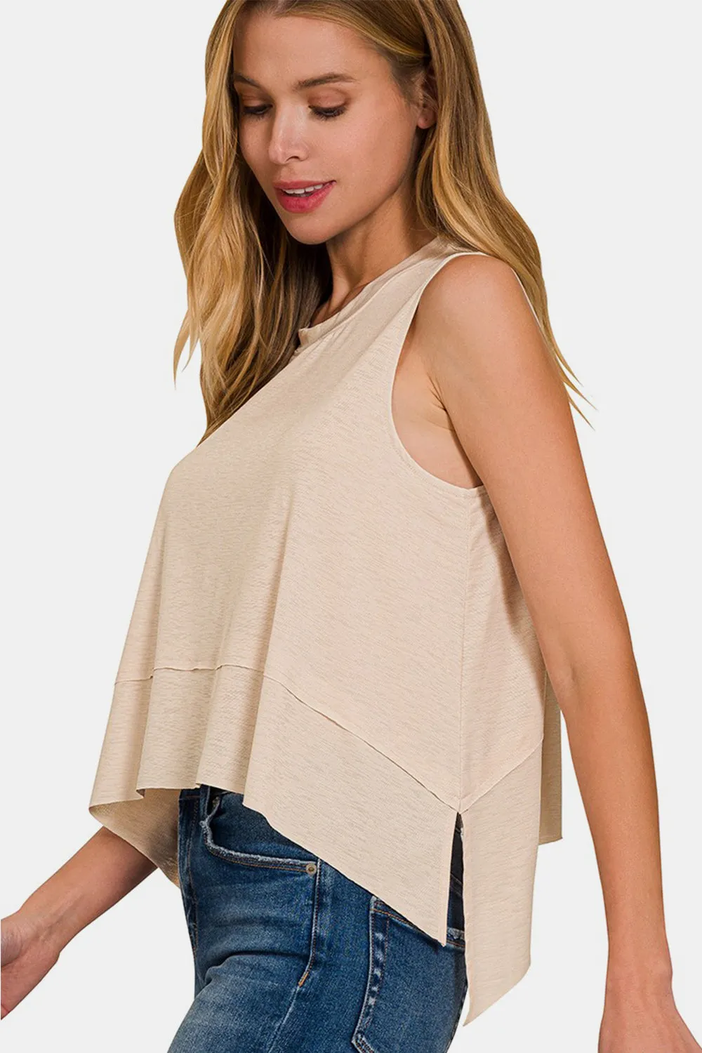 Explore More Collection - Zenana Exposed Seam Slit Round Neck Tank