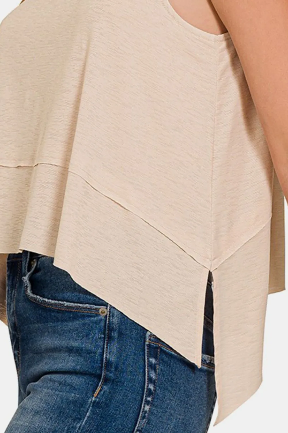 Explore More Collection - Zenana Exposed Seam Slit Round Neck Tank