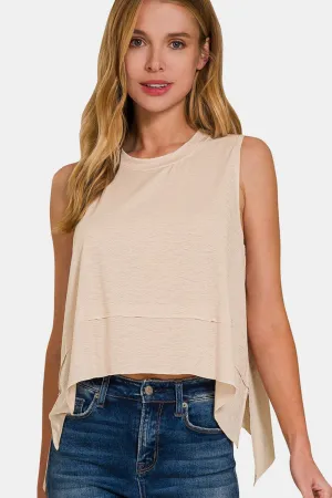 Explore More Collection - Zenana Exposed Seam Slit Round Neck Tank