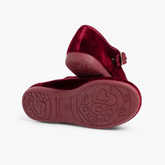 GIRLS BUCKLE UP VELVET MARY JANES BURGUNDY