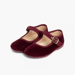GIRLS BUCKLE UP VELVET MARY JANES BURGUNDY