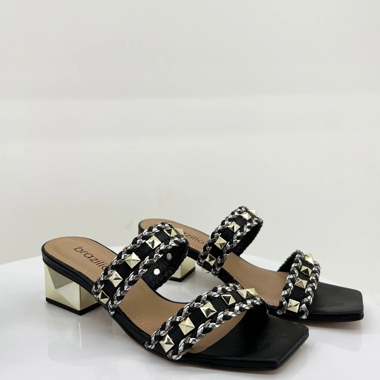 Gold Studded Heel - Black - BZ4