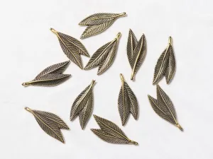 Golden Double Leaves Designer Plastic Beads- 52x20 mm