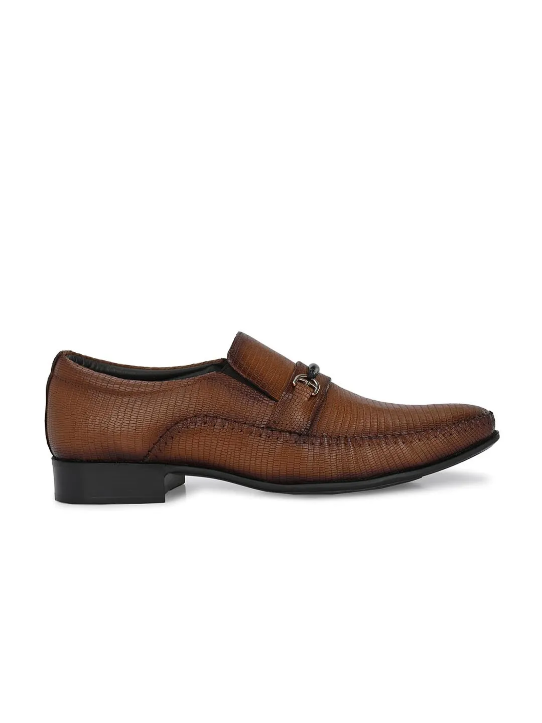 Hitz Men's Tan Leather Slip On Semi-Formal Shoes