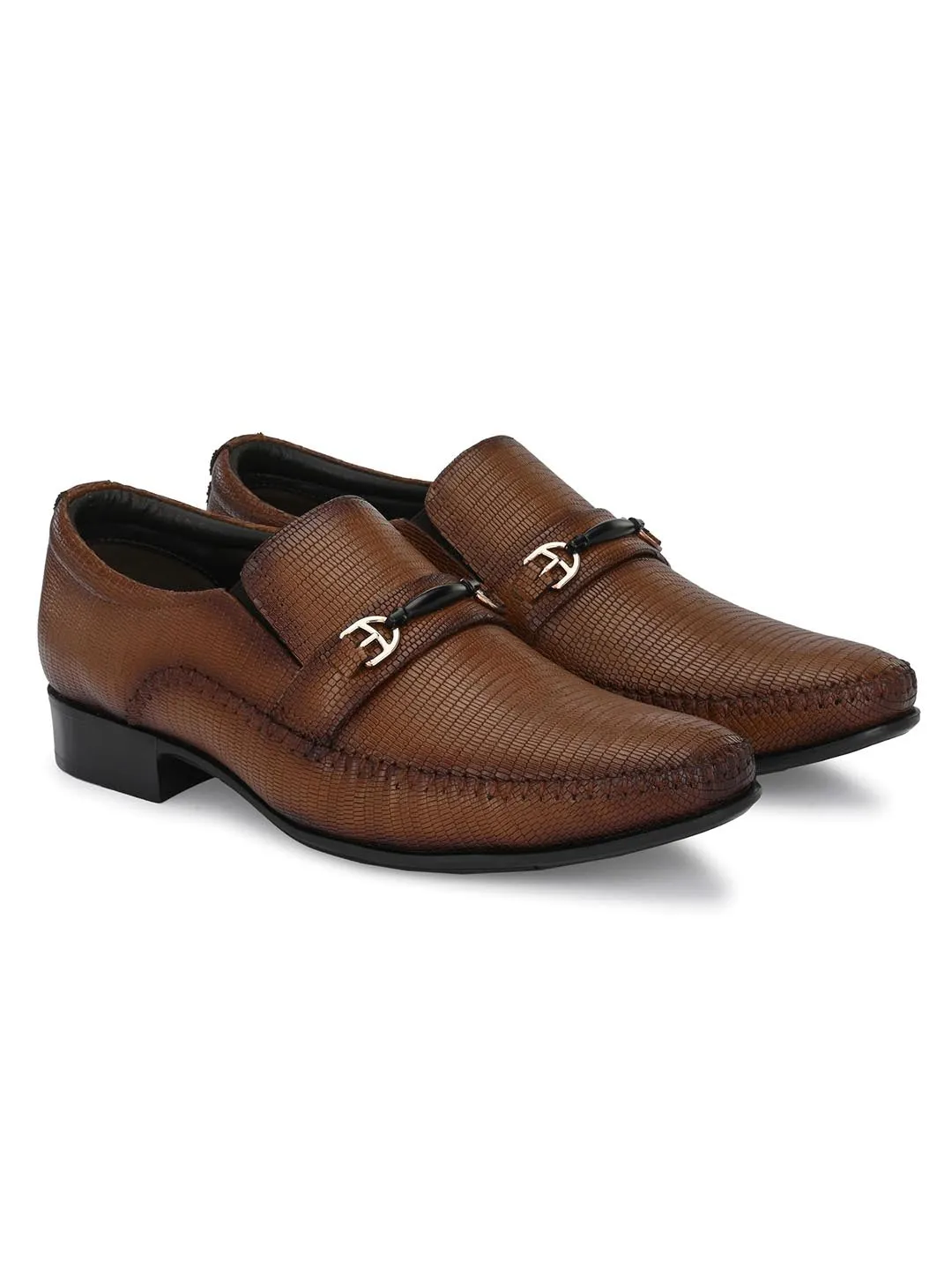 Hitz Men's Tan Leather Slip On Semi-Formal Shoes