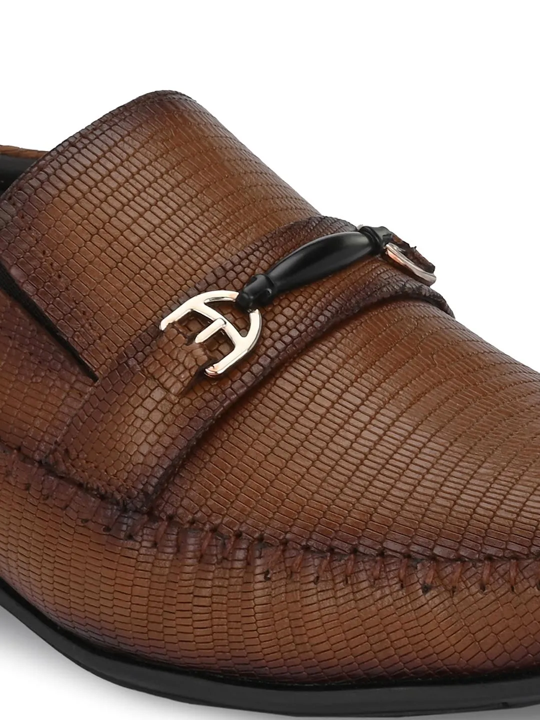 Hitz Men's Tan Leather Slip On Semi-Formal Shoes