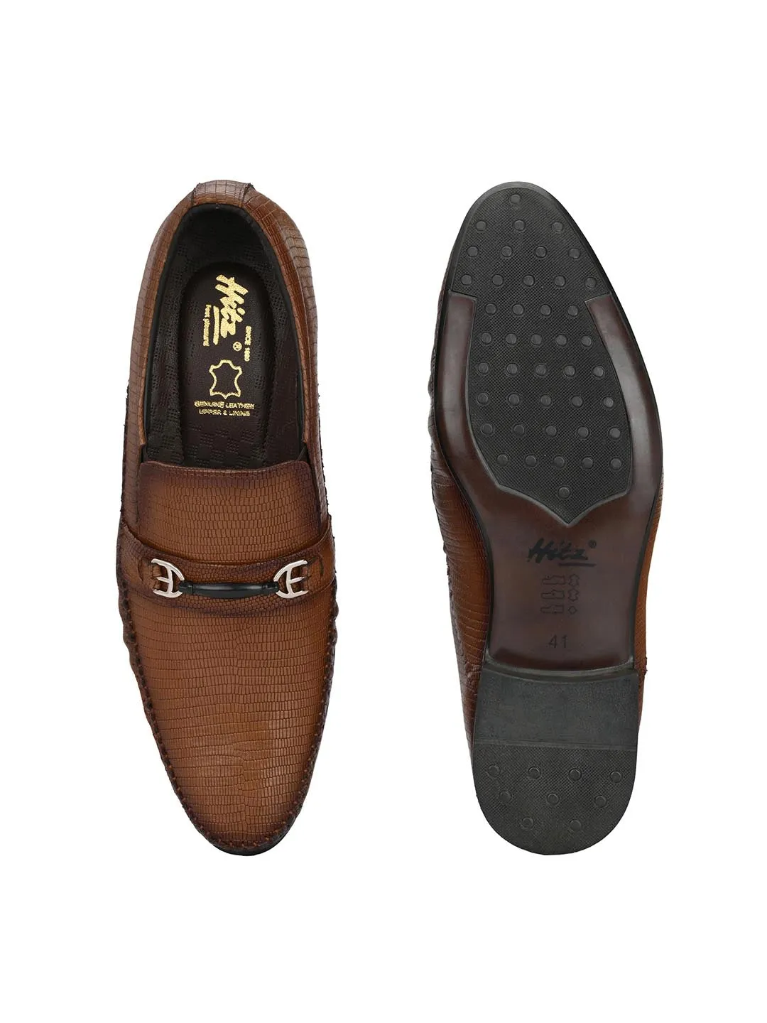 Hitz Men's Tan Leather Slip On Semi-Formal Shoes