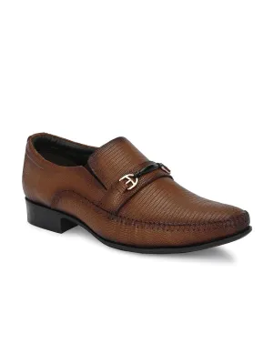 Hitz Men's Tan Leather Slip On Semi-Formal Shoes