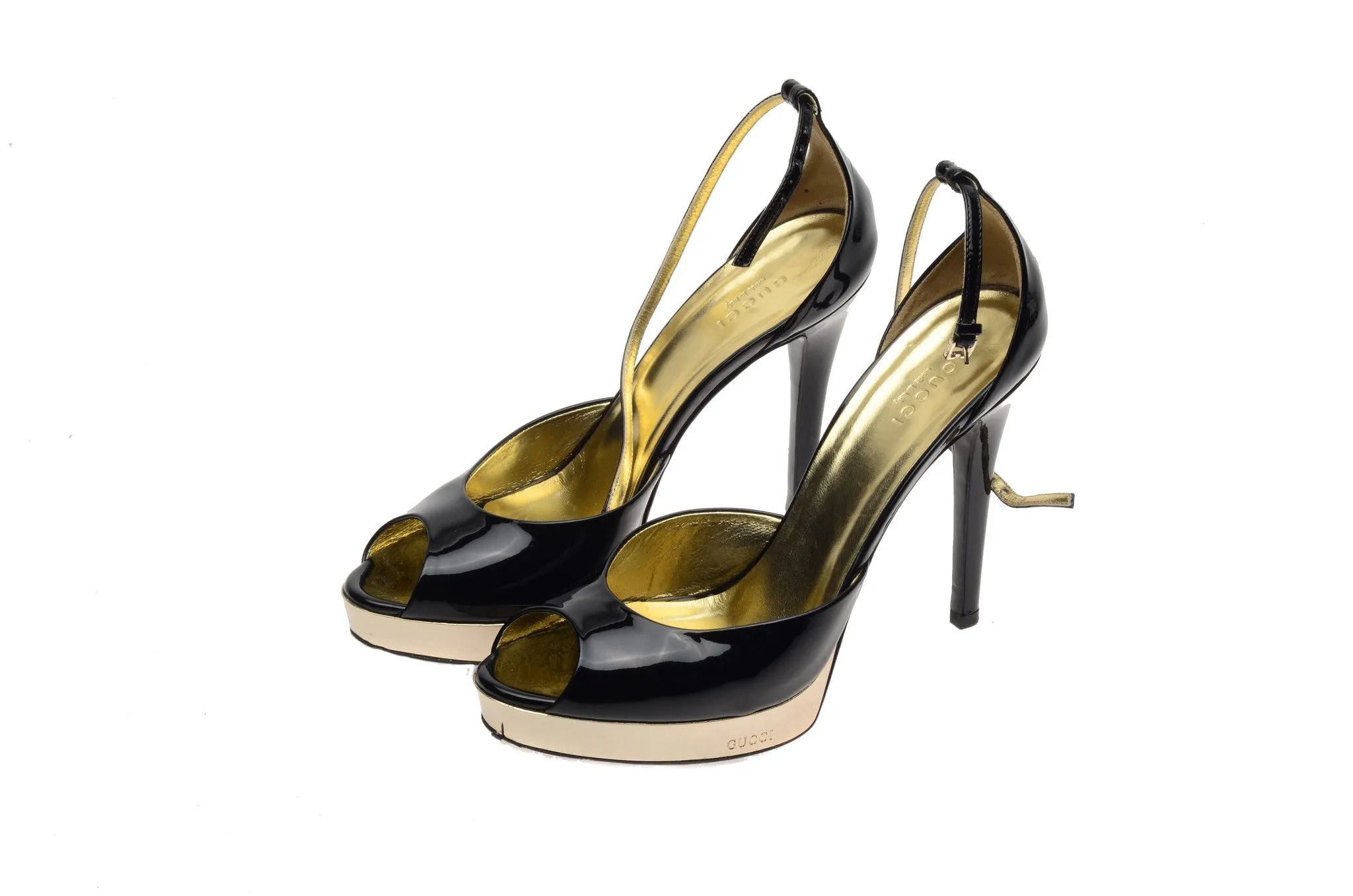 Iconic Vintage Gucci - Black Platform Peep Toe Heels - 8